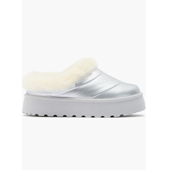Steve Madden Unite Faux Fur Platform Clogs Metallic Silver & White Women’s 10 - Picture 4 of 14